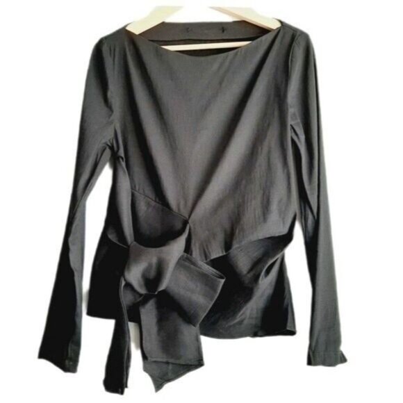 ZARA Boat Neck Tie Waist Modern Neutral Blouse Sz M - Picture 4 of 15